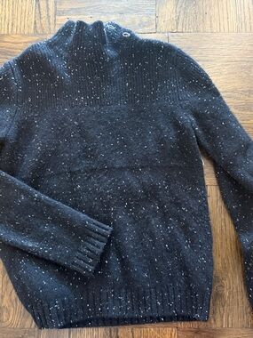 Cozy Black Speckled BONPOINT cashmere turtle mock neck  Sweater missing 2 button